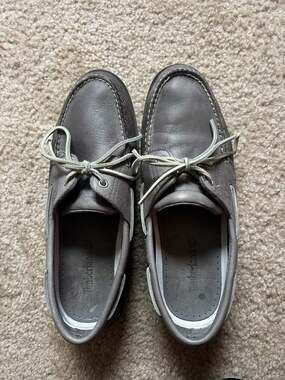 Timberland Men's Classic Boat 2-Eye Shoes in Grey Leather Size 11